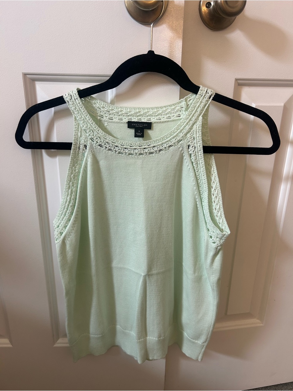 Ann Taylor Factory Light Mint Crochet-Trim Knit Tank
